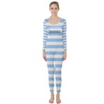 Horizontal Stripes - White and Baby Blue Long Sleeve Catsuit