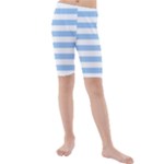 Horizontal Stripes - White and Baby Blue Kid s Mid Length Swim Shorts