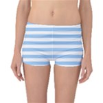 Horizontal Stripes - White and Baby Blue Boyleg Bikini Bottoms