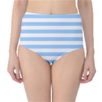 Horizontal Stripes - White and Baby Blue High-Waist Bikini Bottoms