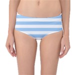 Horizontal Stripes - White and Baby Blue Mid-Waist Bikini Bottoms