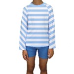 Horizontal Stripes - White and Baby Blue Kid s Long Sleeve Swimwear