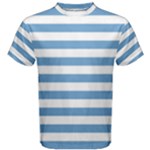 Horizontal Stripes - White and Iceberg Blue Men s Cotton Tee
