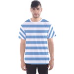 Horizontal Stripes - White and Iceberg Blue Men s Sport Mesh Tee