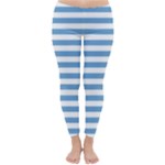 Horizontal Stripes - White and Iceberg Blue Winter Leggings