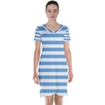 Horizontal Stripes - White and Iceberg Blue Short Sleeve Nightdress