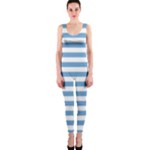 Horizontal Stripes - White and Iceberg Blue OnePiece Catsuit