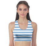 Horizontal Stripes - White and Iceberg Blue Women s Sports Bra