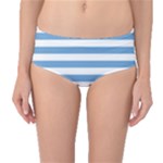 Horizontal Stripes - White and Iceberg Blue Mid-Waist Bikini Bottoms