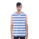 Horizontal Stripes - White and Iceberg Blue Men s Basketball Tank Top