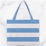 Horizontal Stripes - White and Iceberg Blue Mini Tote Bag