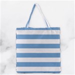 Horizontal Stripes - White and Iceberg Blue Grocery Tote Bag