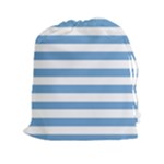 Horizontal Stripes - White and Iceberg Blue Drawstring Pouch (XXl)