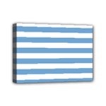 Horizontal Stripes - White and Iceberg Blue Mini Canvas 7  x 5  (Stretched)
