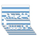 Horizontal Stripes - White and Iceberg Blue Get Well 3D Greeting Card (7x5)