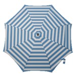 Horizontal Stripes - White and Iceberg Blue Hook Handle Umbrella (Large)