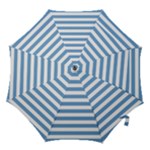 Horizontal Stripes - White and Iceberg Blue Hook Handle Umbrella (Small)