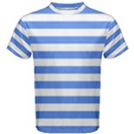 Horizontal Stripes - White and Cornflower Blue Men s Cotton Tee