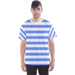 Horizontal Stripes - White and Cornflower Blue Men s Sport Mesh Tee