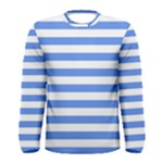 Horizontal Stripes - White and Cornflower Blue Men s Long Sleeve T-shirt