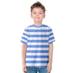 Horizontal Stripes - White and Cornflower Blue Kid s Cotton Tee