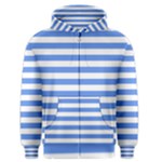 Horizontal Stripes - White and Cornflower Blue Men s Zipper Hoodie
