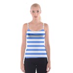 Horizontal Stripes - White and Cornflower Blue Spaghetti Strap Top