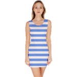 Horizontal Stripes - White and Cornflower Blue Bodycon Dress