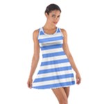 Horizontal Stripes - White and Cornflower Blue Cotton Racerback Dress