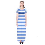 Horizontal Stripes - White and Cornflower Blue Short Sleeve Maxi Dress