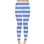 Horizontal Stripes - White and Cornflower Blue Women s Leggings