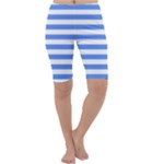 Horizontal Stripes - White and Cornflower Blue Cropped Leggings
