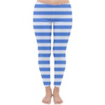 Horizontal Stripes - White and Cornflower Blue Winter Leggings