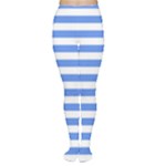Horizontal Stripes - White and Cornflower Blue Women s Tights