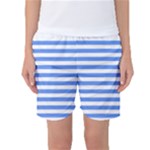 Horizontal Stripes - White and Cornflower Blue Women s Basketball Shorts