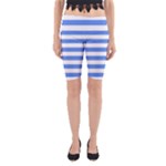 Horizontal Stripes - White and Cornflower Blue Yoga Cropped Leggings