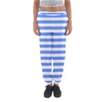 Horizontal Stripes - White and Cornflower Blue Women s Jogger Sweatpants