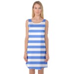 Horizontal Stripes - White and Cornflower Blue Sleeveless Satin Nightdress