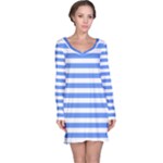 Horizontal Stripes - White and Cornflower Blue Long Sleeve Nightdress