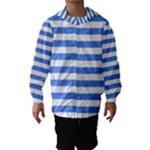 Horizontal Stripes - White and Cornflower Blue Hooded Wind Breaker (Kids)