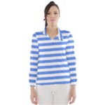 Horizontal Stripes - White and Cornflower Blue Wind Breaker (Women)