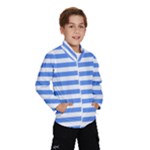 Horizontal Stripes - White and Cornflower Blue Wind Breaker (Kids)
