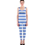 Horizontal Stripes - White and Cornflower Blue OnePiece Catsuit