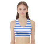 Horizontal Stripes - White and Cornflower Blue Women s Sports Bra with Border