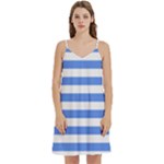 Horizontal Stripes - White and Cornflower Blue Women s Reversible Sports Bra with Border