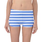 Horizontal Stripes - White and Cornflower Blue Boyleg Bikini Bottoms