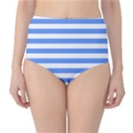 Horizontal Stripes - White and Cornflower Blue High-Waist Bikini Bottoms