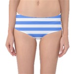 Horizontal Stripes - White and Cornflower Blue Mid-Waist Bikini Bottoms