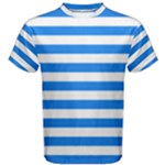 Horizontal Stripes - White and Dodger Blue Men s Cotton Tee