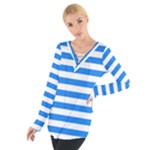 Horizontal Stripes - White and Dodger Blue Women s Tie Up Tee